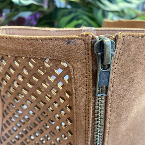 Charlotte Russe open toe brown faux suede mesh booties - Picture 8 of 8